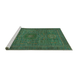 Sideview of Machine Washable Abstract Turquoise Modern Area Rugs, wshabs1299turq