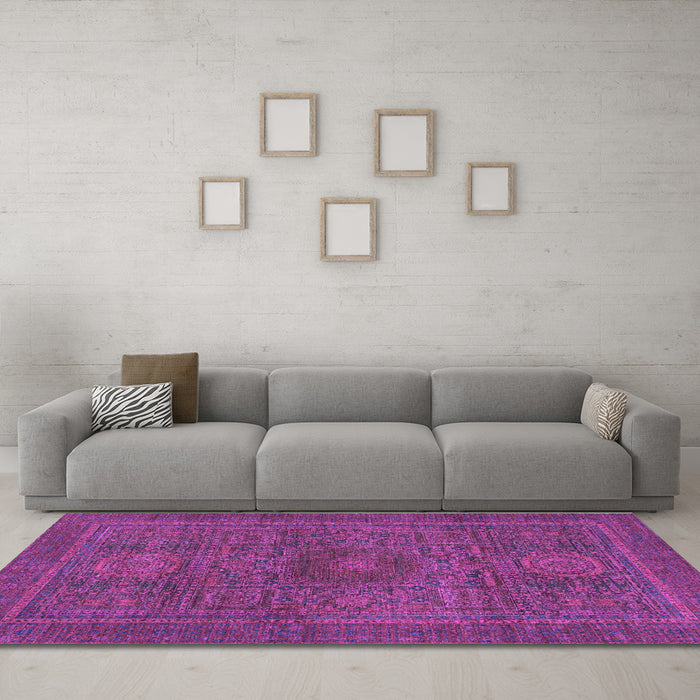 Machine Washable Abstract Purple Modern Area Rugs in a Living Room, wshabs1299pur