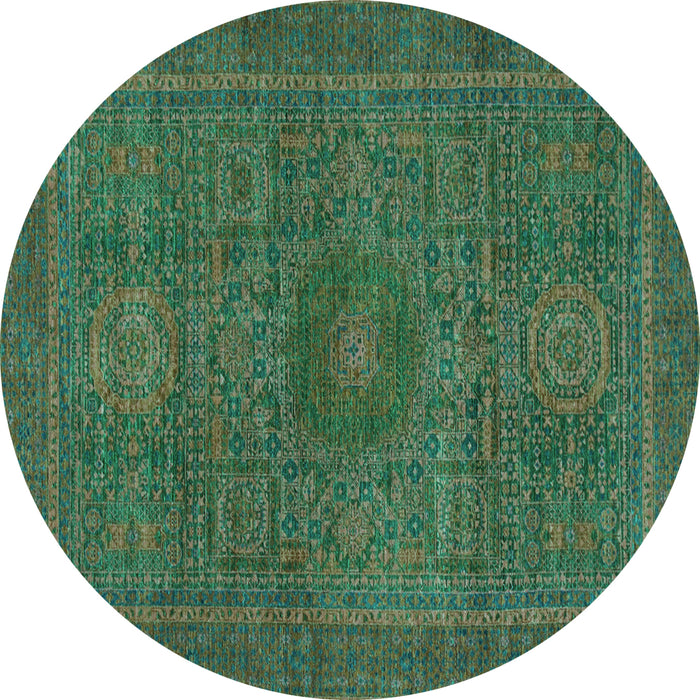 Round Machine Washable Abstract Turquoise Modern Area Rugs, wshabs1299turq