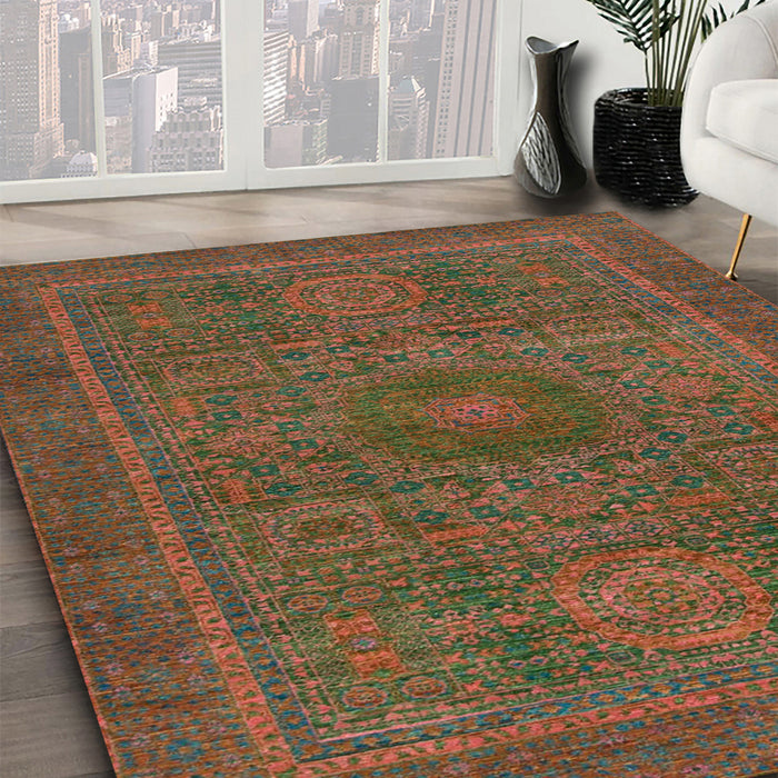 Machine Washable Abstract Oak Brown Rug in a Family Room, wshabs1299