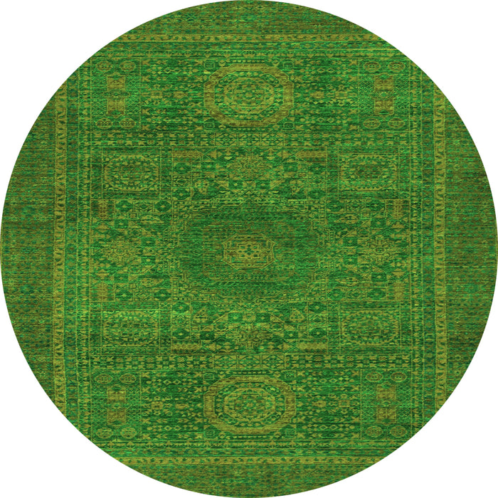 Round Machine Washable Abstract Green Modern Area Rugs, wshabs1299grn