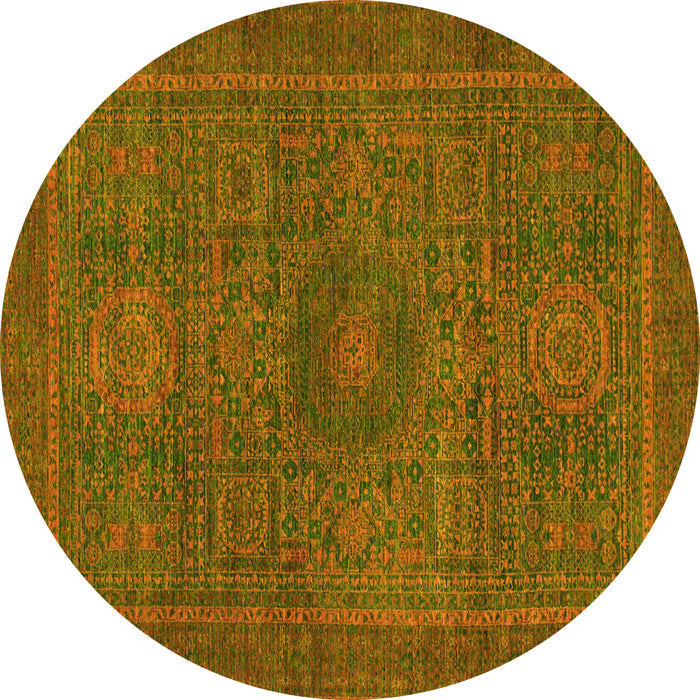 Round Machine Washable Abstract Yellow Modern Rug, wshabs1299yw