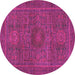 Round Machine Washable Abstract Pink Modern Rug, wshabs1299pnk