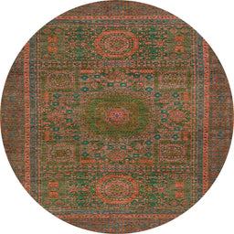 Round Machine Washable Abstract Oak Brown Rug, wshabs1299