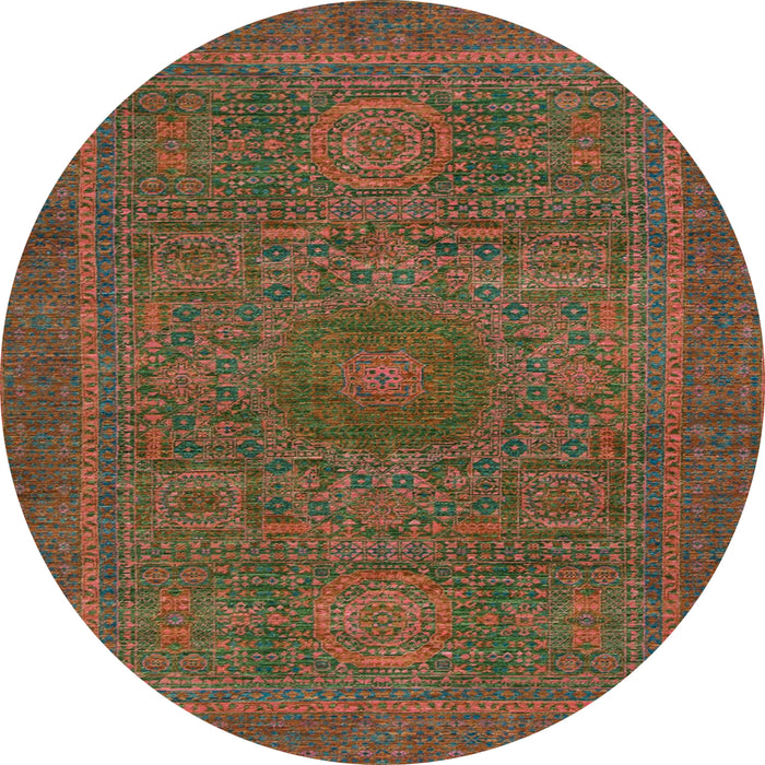 Round Machine Washable Abstract Oak Brown Rug, wshabs1299