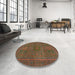 Round Abstract Oak Brown Modern Rug in a Office, abs1299