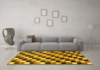 Machine Washable Checkered Yellow Modern Rug, wshabs12yw