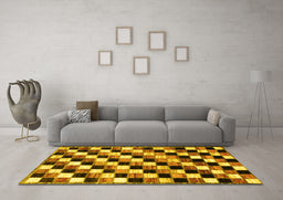 Machine Washable Checkered Yellow Modern Rug in a Living Room, wshabs12yw
