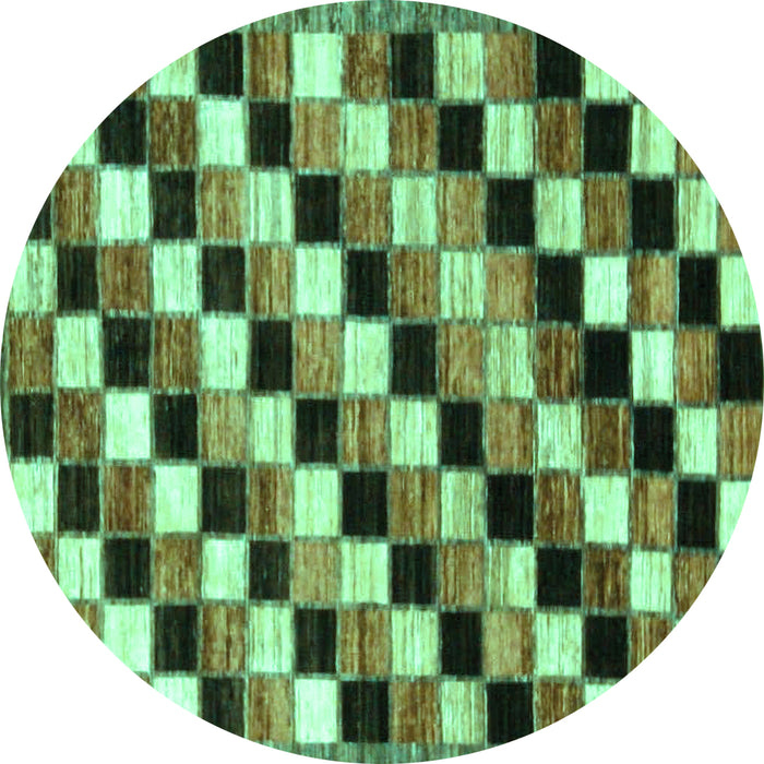 Round Checkered Turquoise Modern Rug, abs12turq