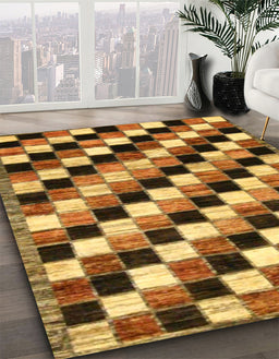 Abstract Yellow Checkered Rug in Family Room, abs12