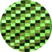 Round Machine Washable Checkered Green Modern Area Rugs, wshabs12grn