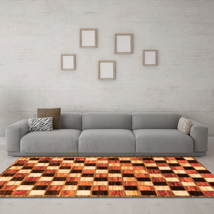 Machine Washable Checkered Orange Modern Area Rugs in a Living Room, wshabs12org