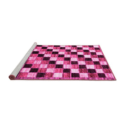 Sideview of Machine Washable Checkered Pink Modern Rug, wshabs12pnk