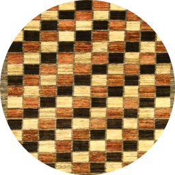 Round Abstract Yellow Checkered Rug, abs12