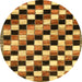 Round Abstract Yellow Checkered Rug, abs12