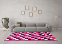 Machine Washable Checkered Pink Modern Rug, wshabs12pnk