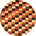 Round Machine Washable Checkered Orange Modern Area Rugs, wshabs12org