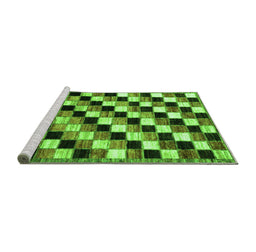 Sideview of Machine Washable Checkered Green Modern Area Rugs, wshabs12grn