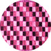 Round Machine Washable Checkered Pink Modern Rug, wshabs12pnk