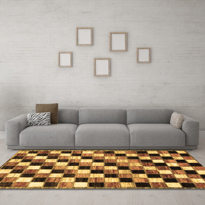 Machine Washable Checkered Brown Modern Rug in a Living Room,, wshabs12brn