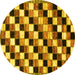 Round Machine Washable Checkered Yellow Modern Rug, wshabs12yw