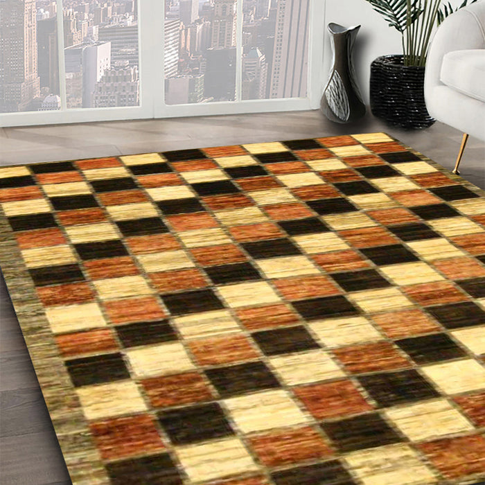 Machine Washable Abstract Yellow Rug in a Family Room, wshabs12