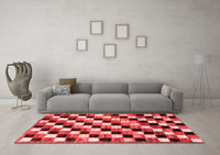 Machine Washable Checkered Red Modern Rug, wshabs12red