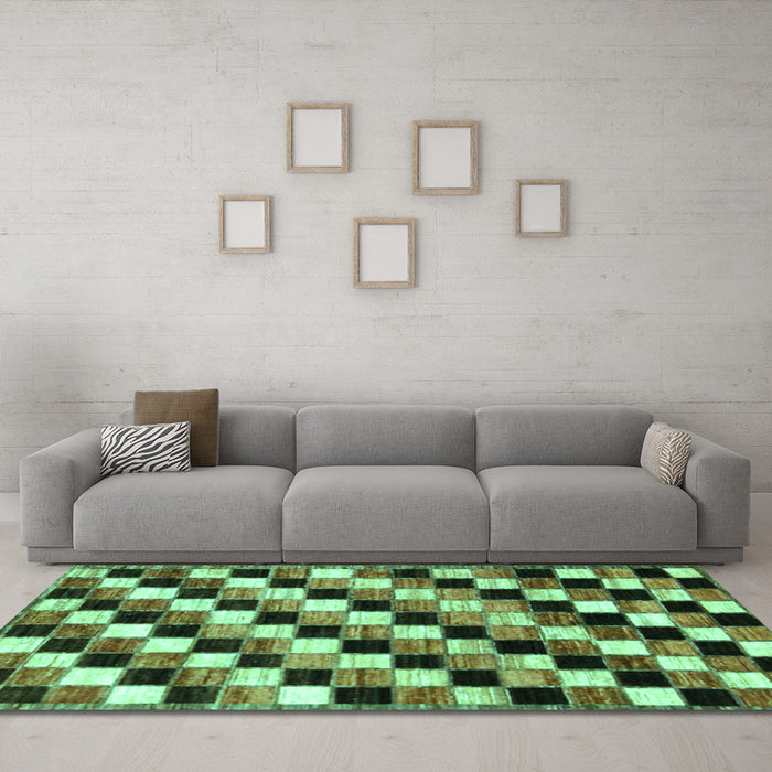 Machine Washable Checkered Turquoise Modern Area Rugs in a Living Room,, wshabs12turq