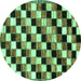 Round Machine Washable Checkered Turquoise Modern Area Rugs, wshabs12turq