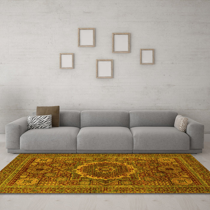 Machine Washable Abstract Yellow Modern Rug in a Living Room, wshabs1300yw