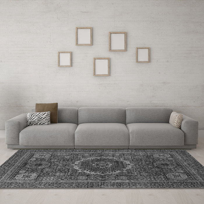Machine Washable Abstract Gray Modern Rug in a Living Room,, wshabs1300gry