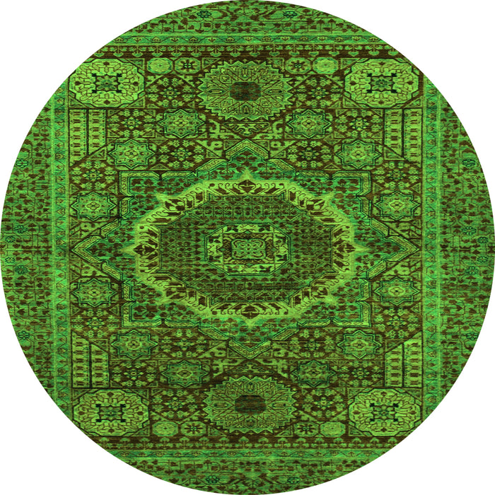 Round Machine Washable Abstract Green Modern Area Rugs, wshabs1300grn