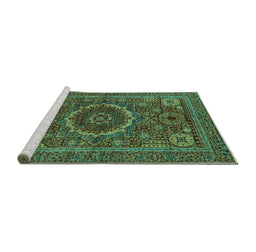 Sideview of Machine Washable Abstract Turquoise Modern Area Rugs, wshabs1300turq