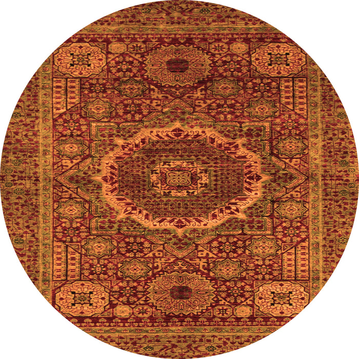 Round Machine Washable Abstract Orange Modern Area Rugs, wshabs1300org