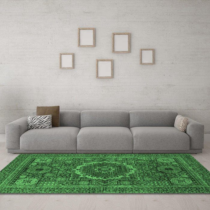 Machine Washable Abstract Emerald Green Modern Area Rugs in a Living Room,, wshabs1300emgrn