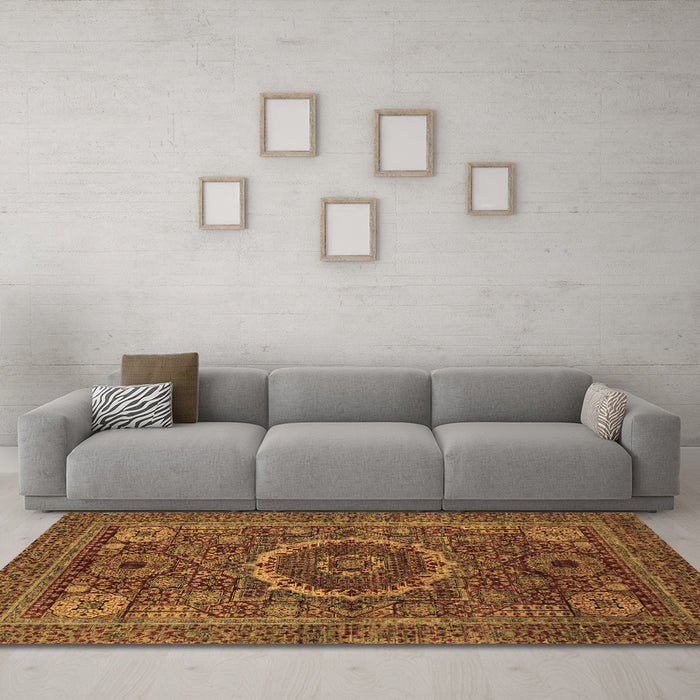 Machine Washable Abstract Brown Modern Rug in a Living Room,, wshabs1300brn