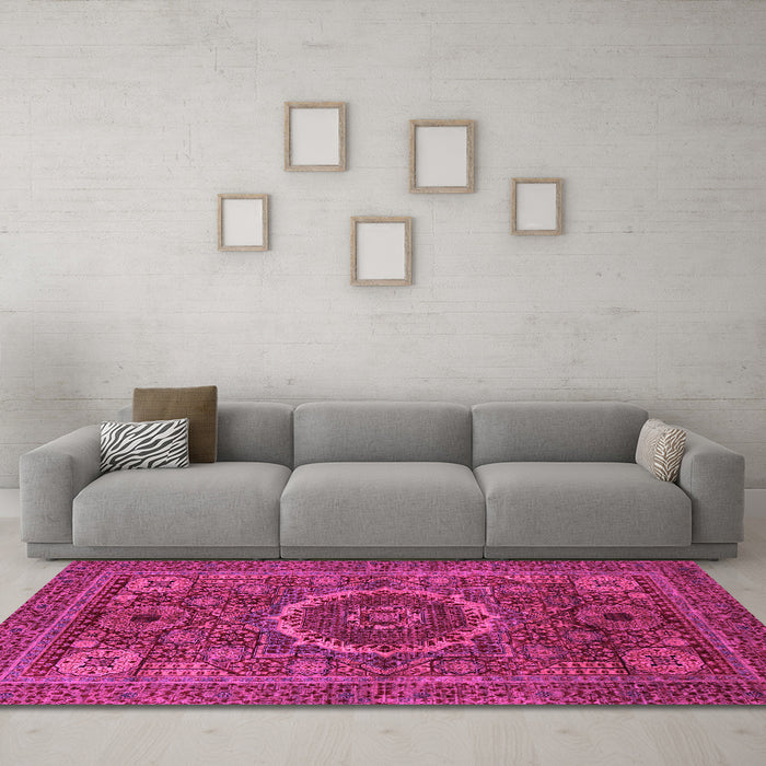 Machine Washable Abstract Pink Modern Rug in a Living Room, wshabs1300pnk