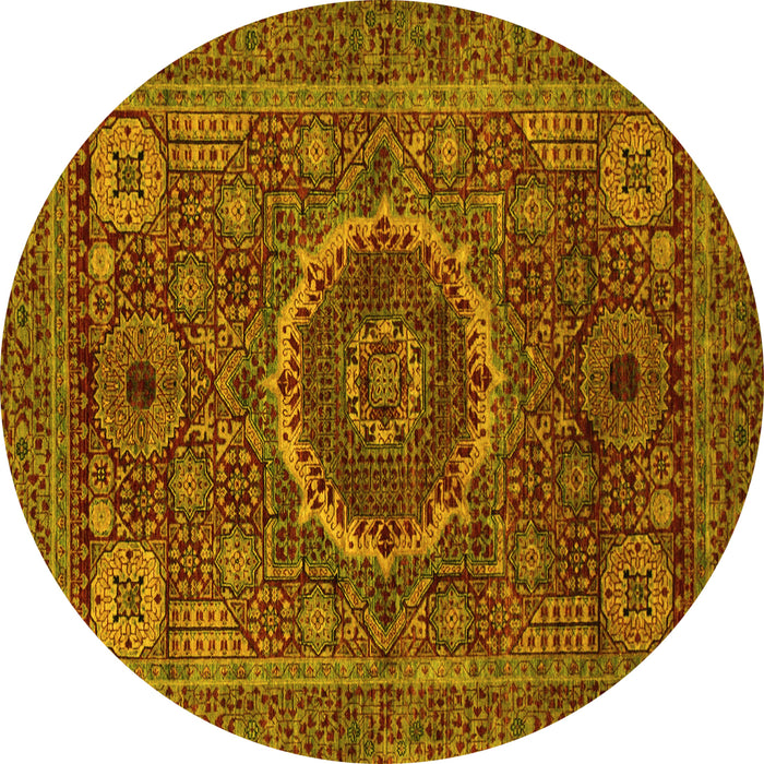 Round Abstract Yellow Modern Rug, abs1300yw