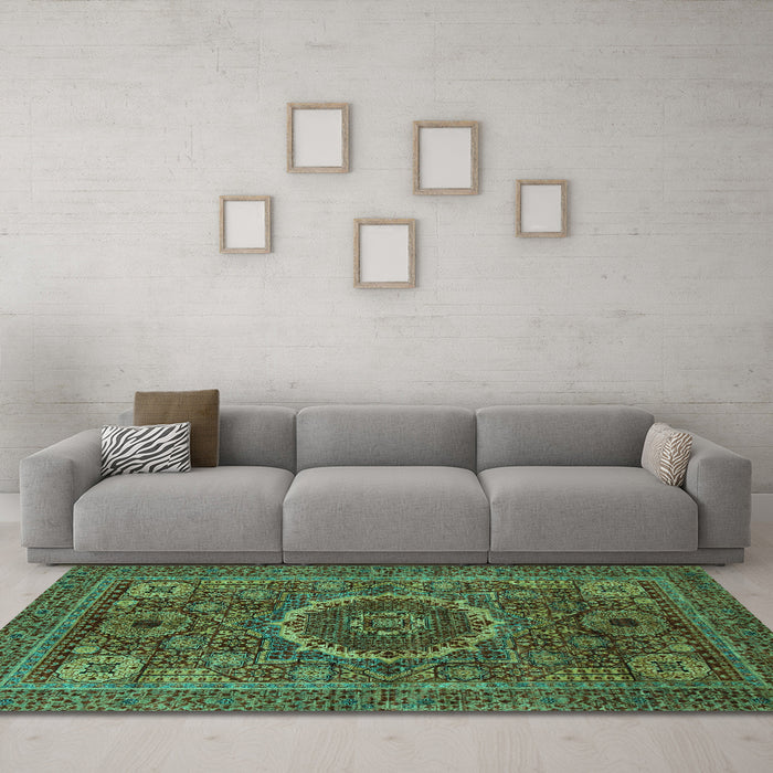 Machine Washable Abstract Turquoise Modern Area Rugs in a Living Room,, wshabs1300turq
