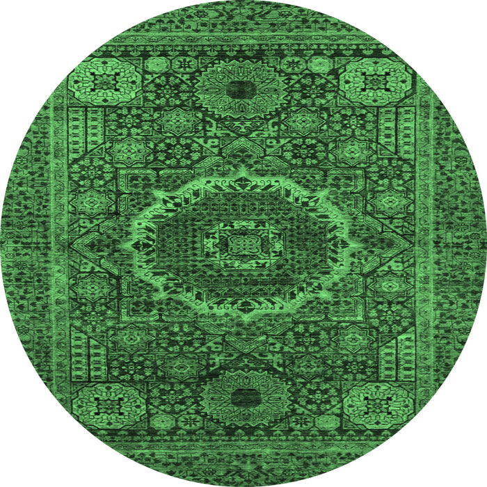 Round Abstract Emerald Green Modern Rug, abs1300emgrn