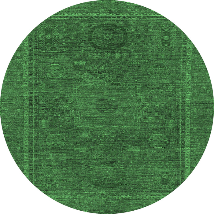 Round Machine Washable Abstract Emerald Green Modern Area Rugs, wshabs1301emgrn