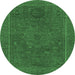 Round Machine Washable Abstract Emerald Green Modern Area Rugs, wshabs1301emgrn