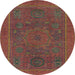 Round Abstract Fire Brick Red Modern Rug, abs1301