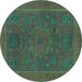 Round Machine Washable Abstract Turquoise Modern Area Rugs, wshabs1301turq