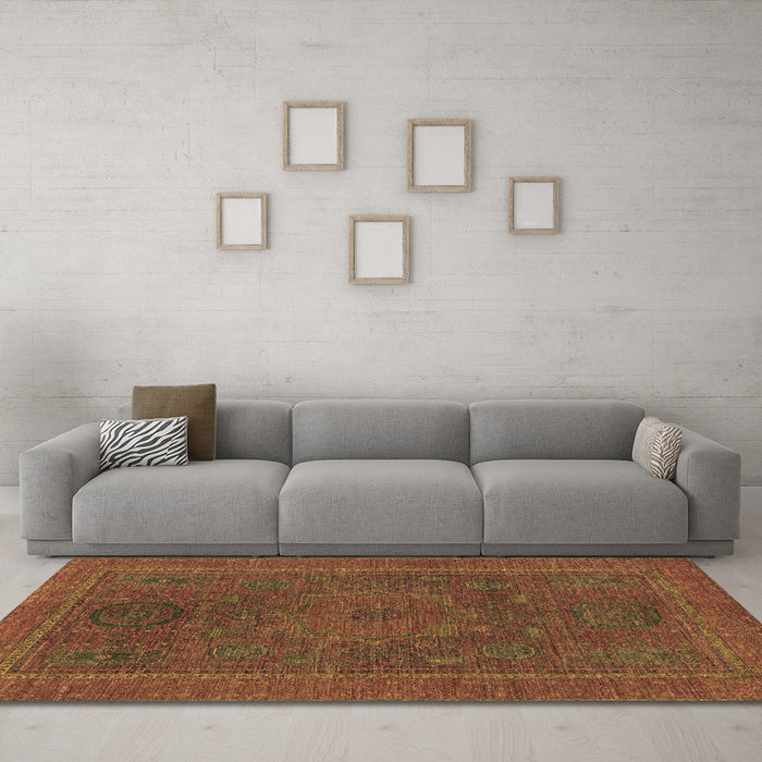 Machine Washable Abstract Brown Modern Rug in a Living Room,, wshabs1301brn