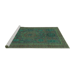 Sideview of Machine Washable Abstract Turquoise Modern Area Rugs, wshabs1301turq