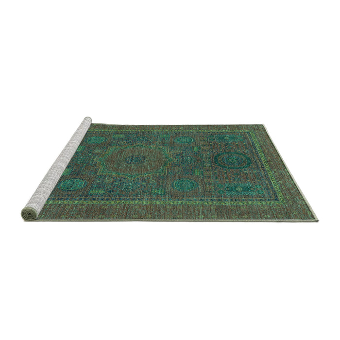 Sideview of Machine Washable Abstract Turquoise Modern Area Rugs, wshabs1301turq
