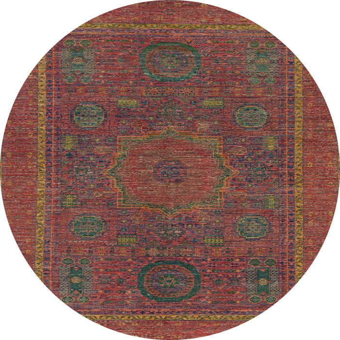 Round Machine Washable Abstract Fire Brick Red Rug, wshabs1301