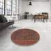 Round Abstract Fire Brick Red Modern Rug in a Office, abs1301