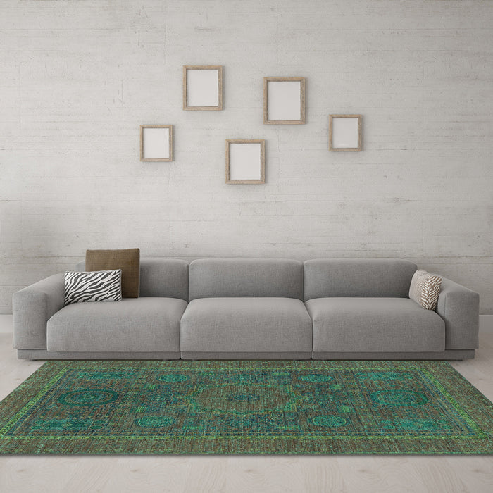 Machine Washable Abstract Turquoise Modern Area Rugs in a Living Room,, wshabs1301turq